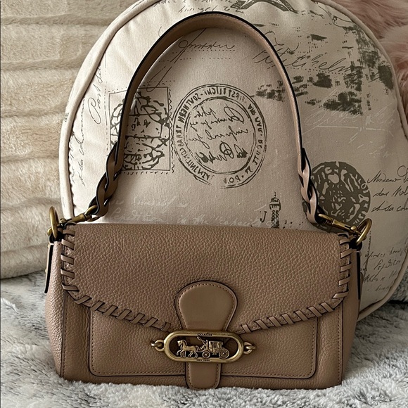 Coach Handbags - Coach Beige Leather Shoulder Bag with Gold Accents